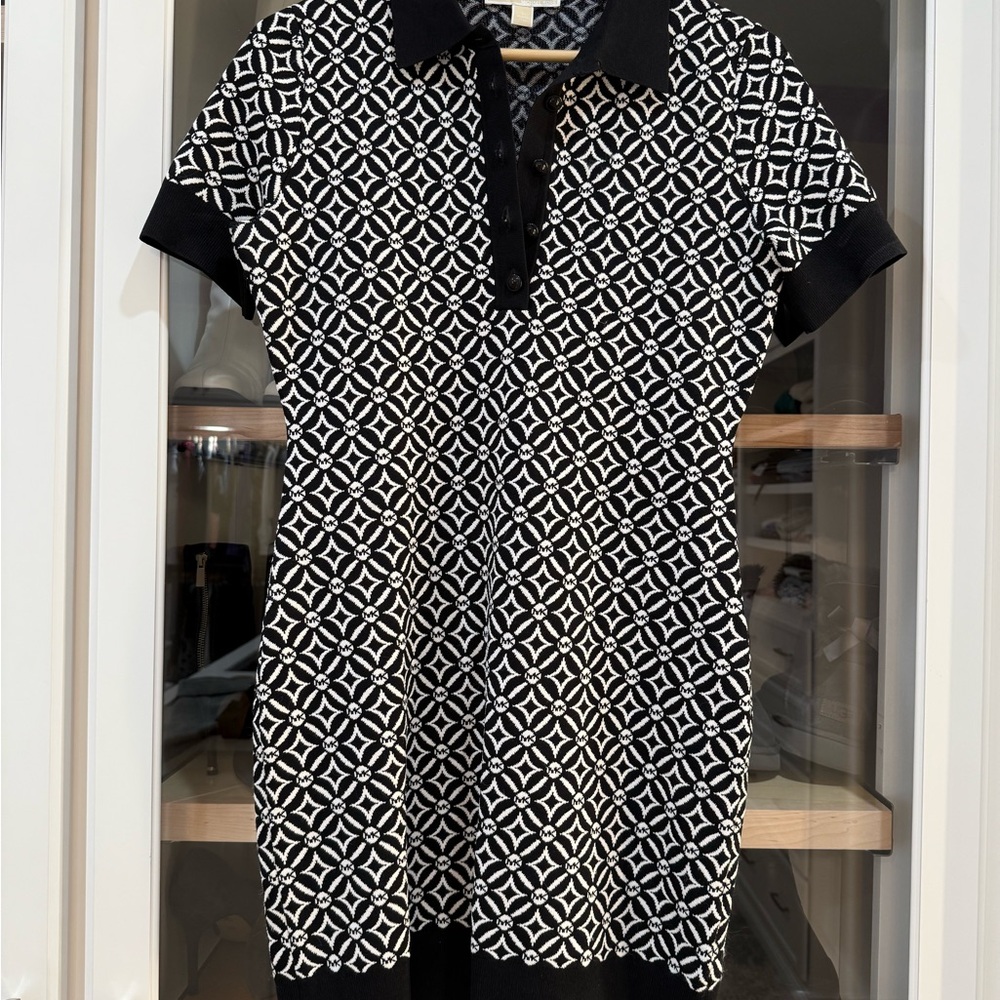 Black and White Patterned Polo Dress